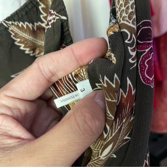 SANDRO PARIS olive army green phoenix bird floral silk sleeveless romper - Picture 8 of 9